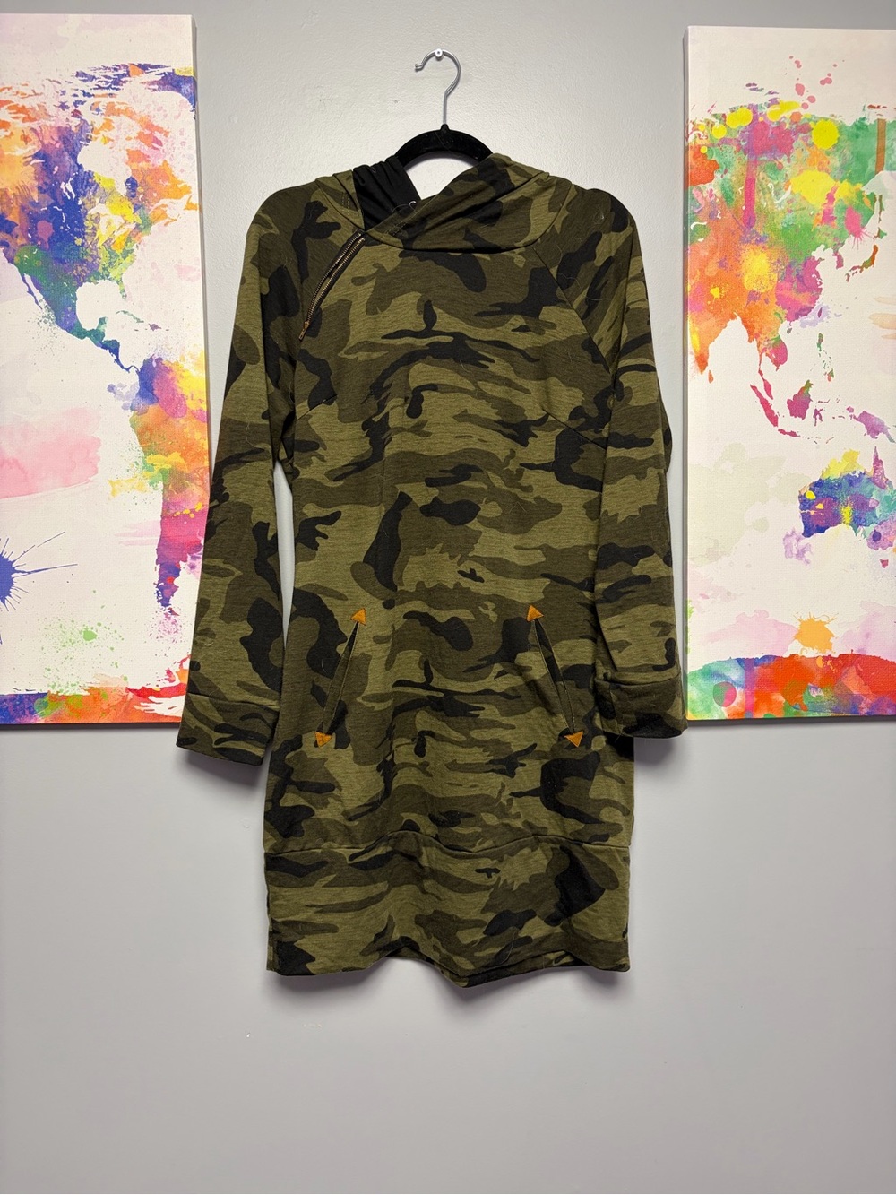 Camouflage Hooded Midi Dress - Olive Green